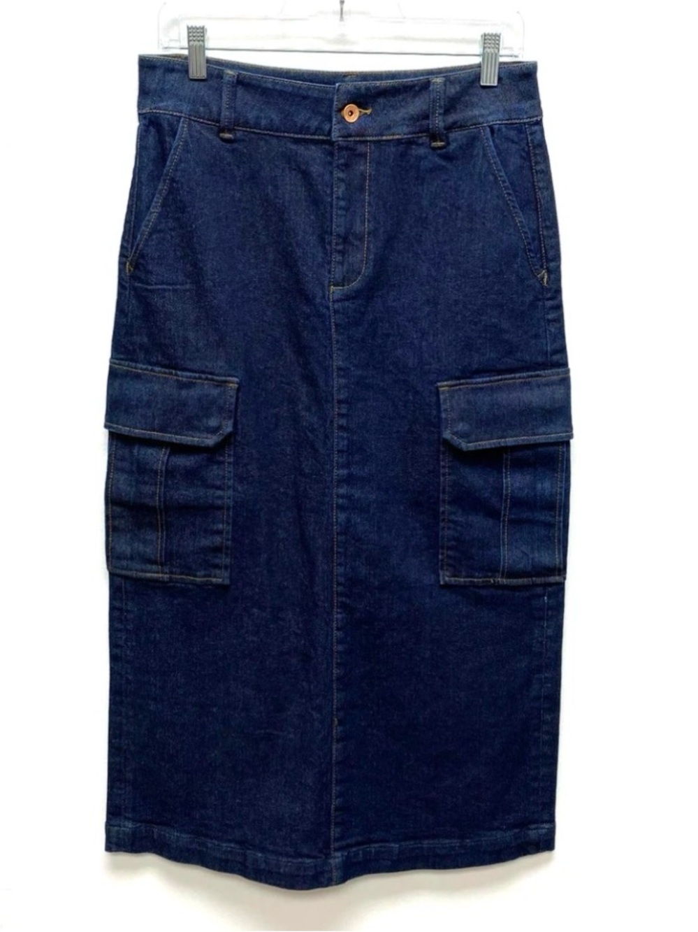 Sanctuary Dark Blue Denim Cargo Midi Skirt